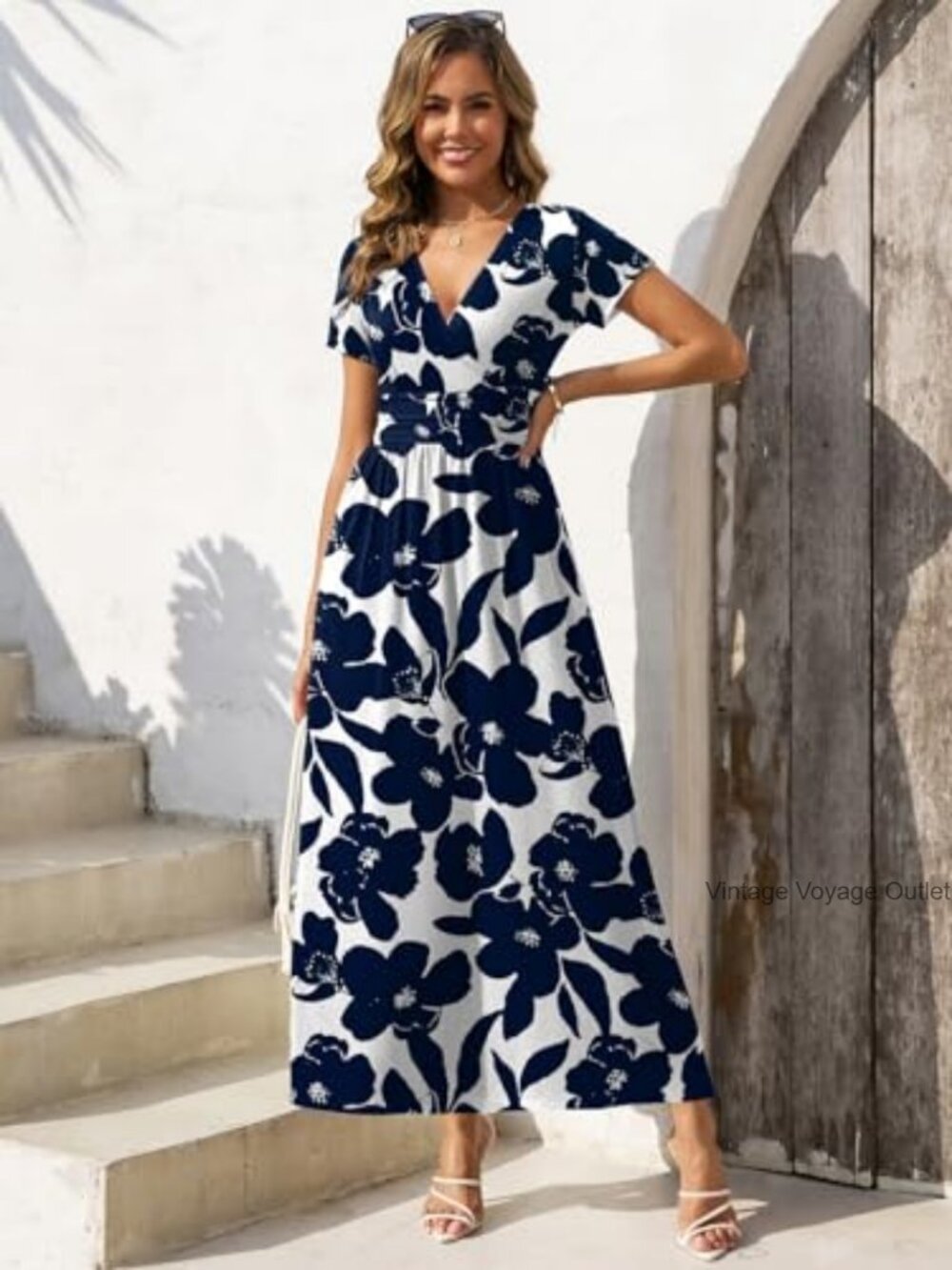 Short Sleeve Maxi Dress with Pockets Flowy Sundress - Picture 5 of 7